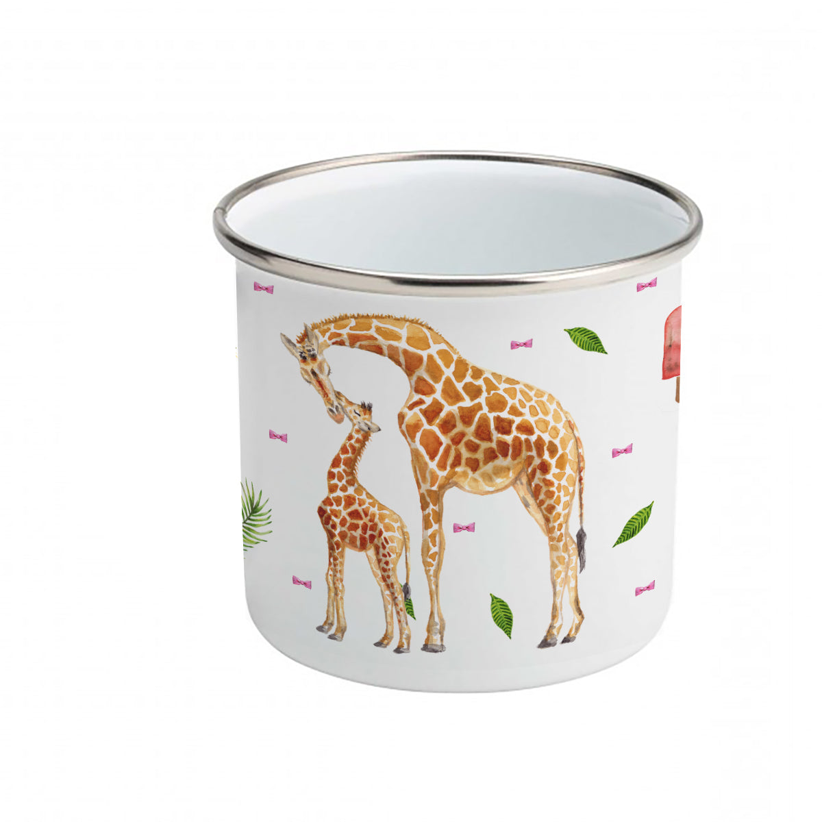 Enamel mug baby giraffe, deer, rabbit custom with name