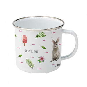 Enamel mug baby giraffe, deer, rabbit custom with name