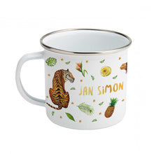 Load image into Gallery viewer, Enamel mug camel tiger and elephant custom with name

