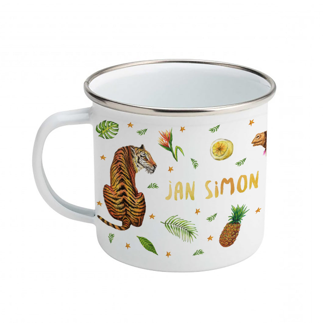 Enamel mug camel tiger and elephant custom with name