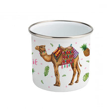 Load image into Gallery viewer, Enamel mug camel tiger and elephant custom with name
