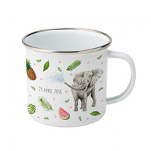 Load image into Gallery viewer, Enamel mug camel tiger and elephant custom with name
