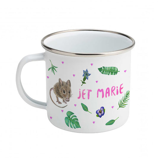Enamel mug cat and mice custom with name