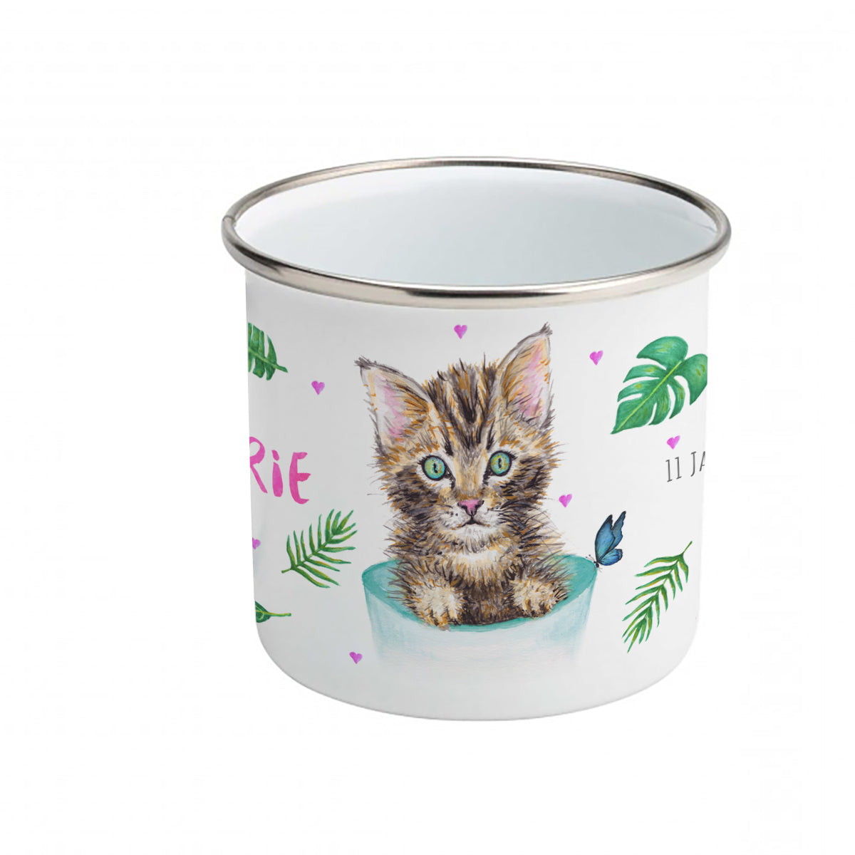 Enamel mug cat and mice custom with name