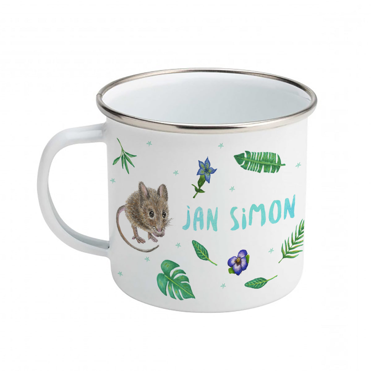 Enamel mug cat and mice custom with name