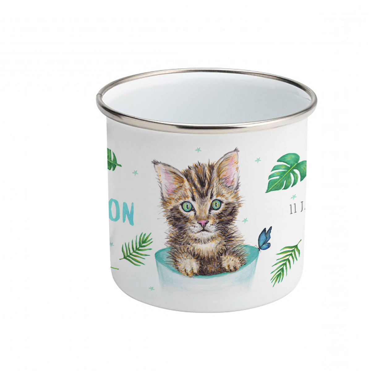 Enamel mug cat and mice custom with name