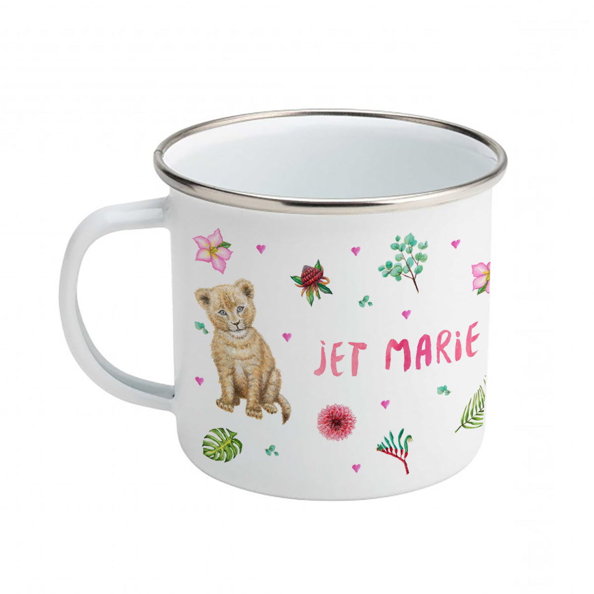 Emaille-Tasse Koala Löwe Kaninchen mit Namen