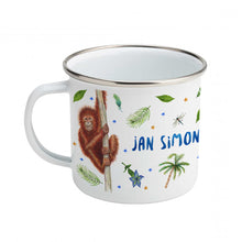 Load image into Gallery viewer, Enamel mug baby lion and monkey custom with name
