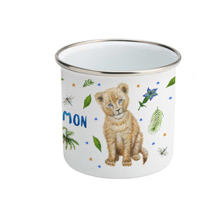 Enamel mug baby lion and monkey custom with name