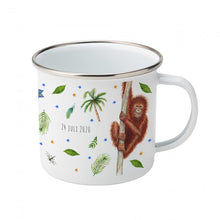 Load image into Gallery viewer, Enamel mug baby lion and monkey custom with name
