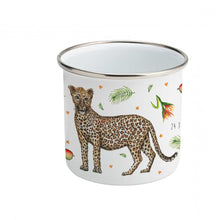 Load image into Gallery viewer, Enamel mug leopard alpaca and zebra custom with name
