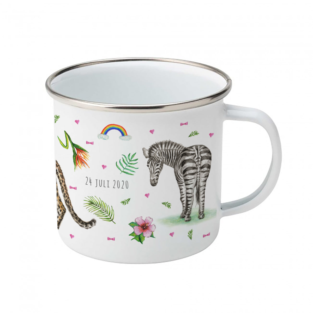 Enamel mug leopard alpaca and zebra custom with name