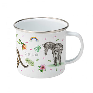 Enamel mug leopard alpaca and zebra custom with name