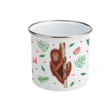Load image into Gallery viewer, Enamel mug monkey and parrots custom with name

