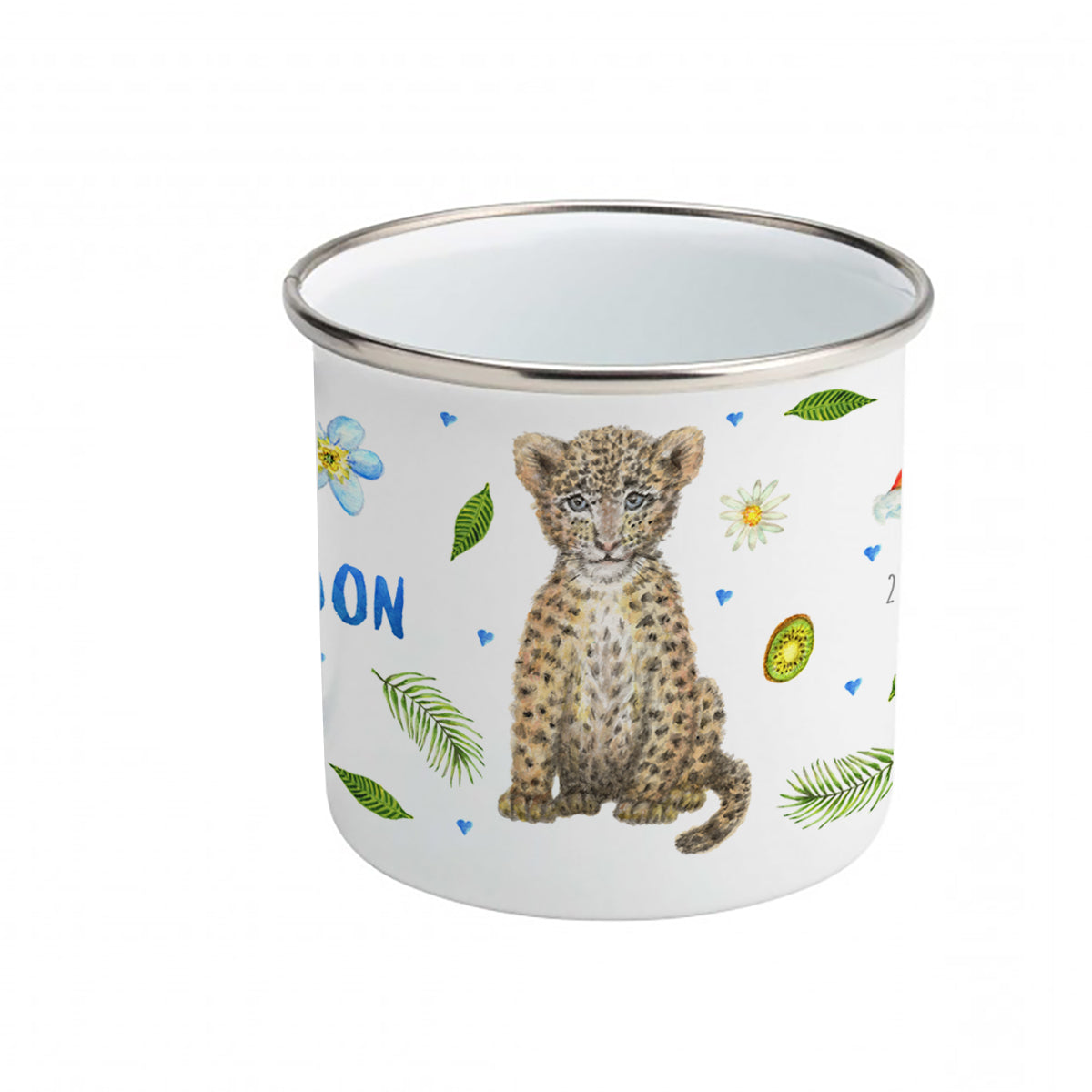 Enamel mug baby leopard flamingo parrot custom with name
