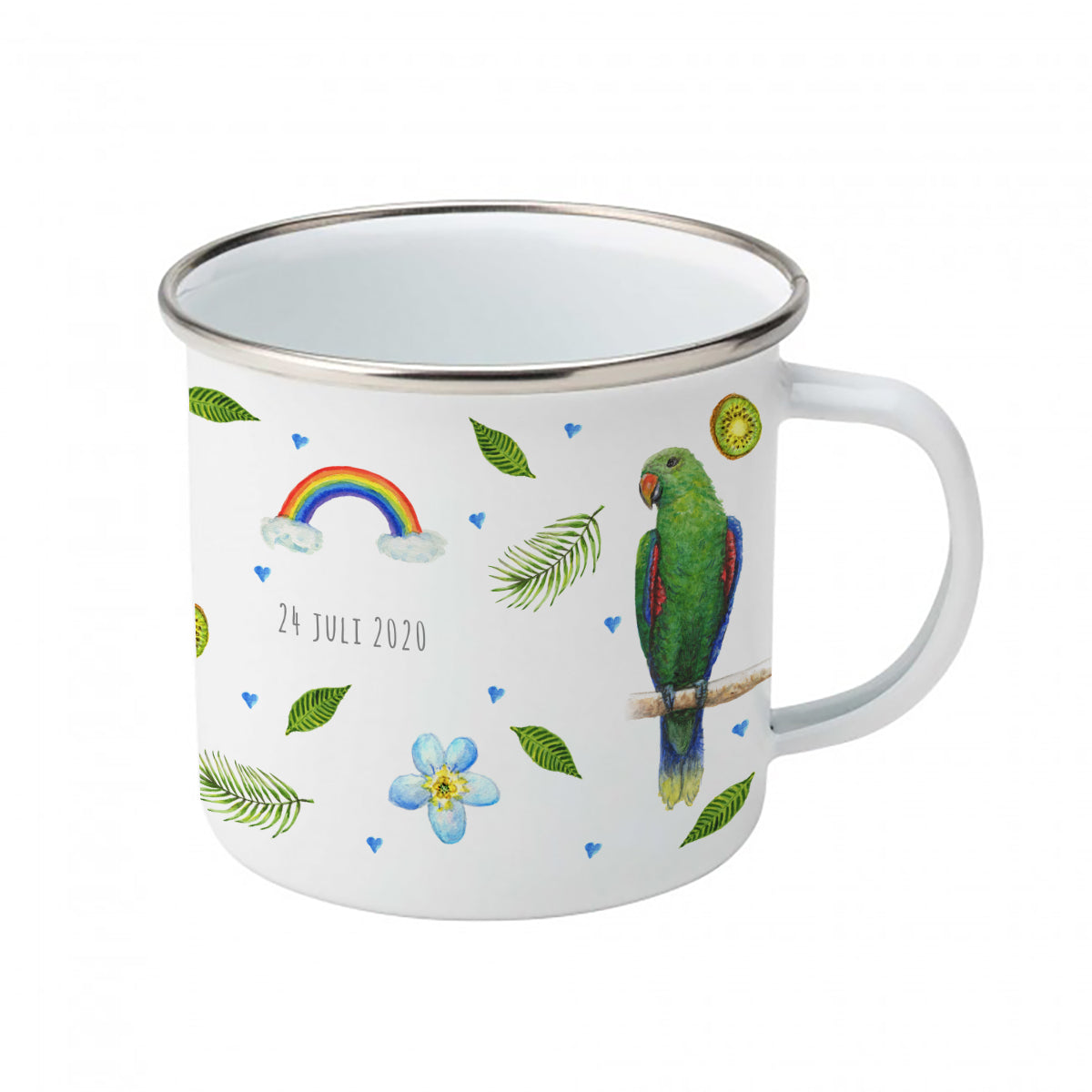 Enamel mug baby leopard flamingo parrot custom with name