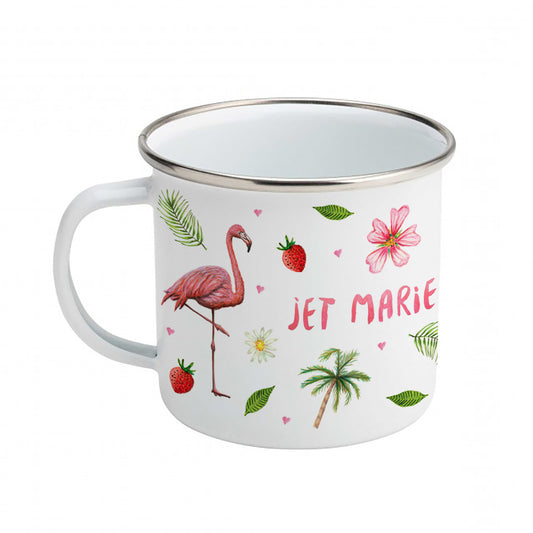 Enamel mug baby leopard flamingo parrot custom with name