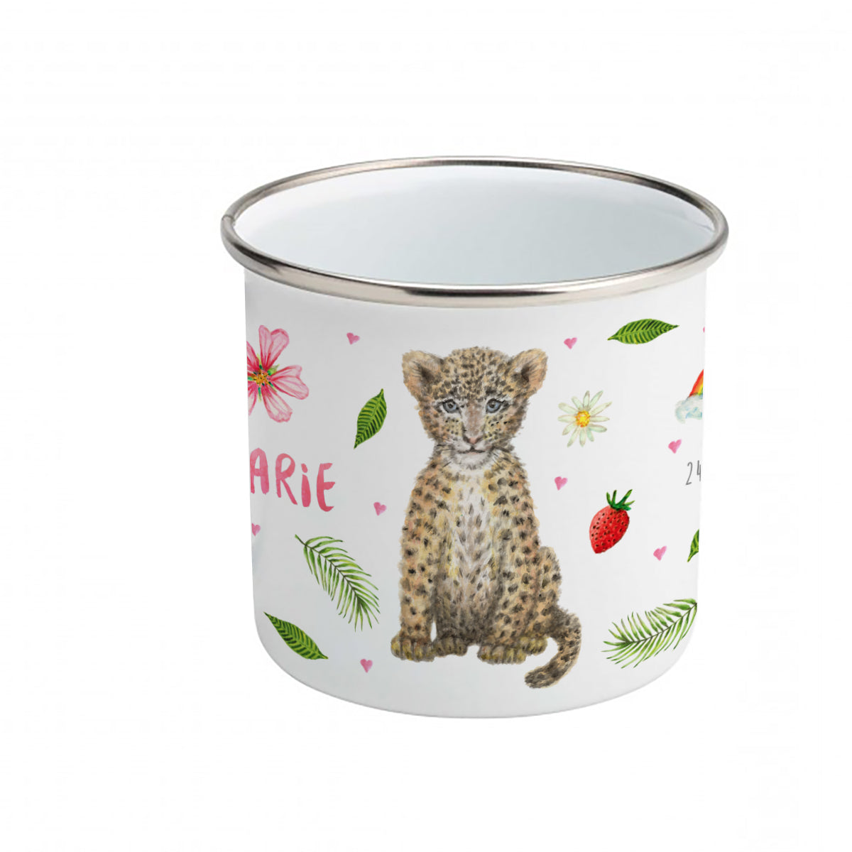 Enamel mug baby leopard flamingo parrot custom with name
