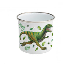 Load image into Gallery viewer, Enamel mug dinosaur parrots custom with name
