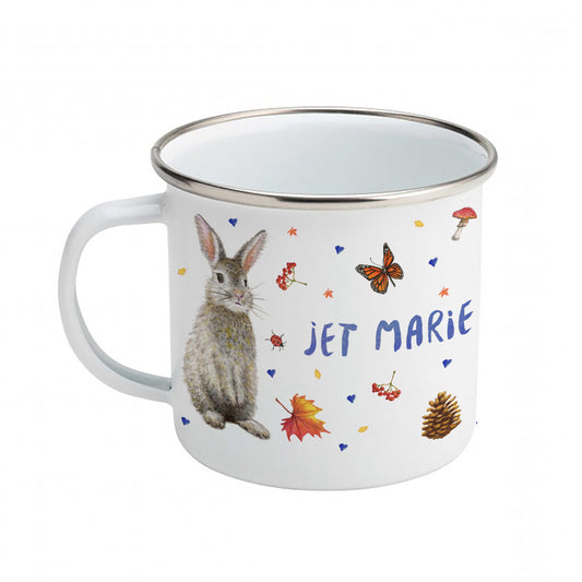 Enamel mug owl rabbit and deer custom with name
