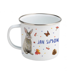 Enamel mug owl rabbit and deer custom with name