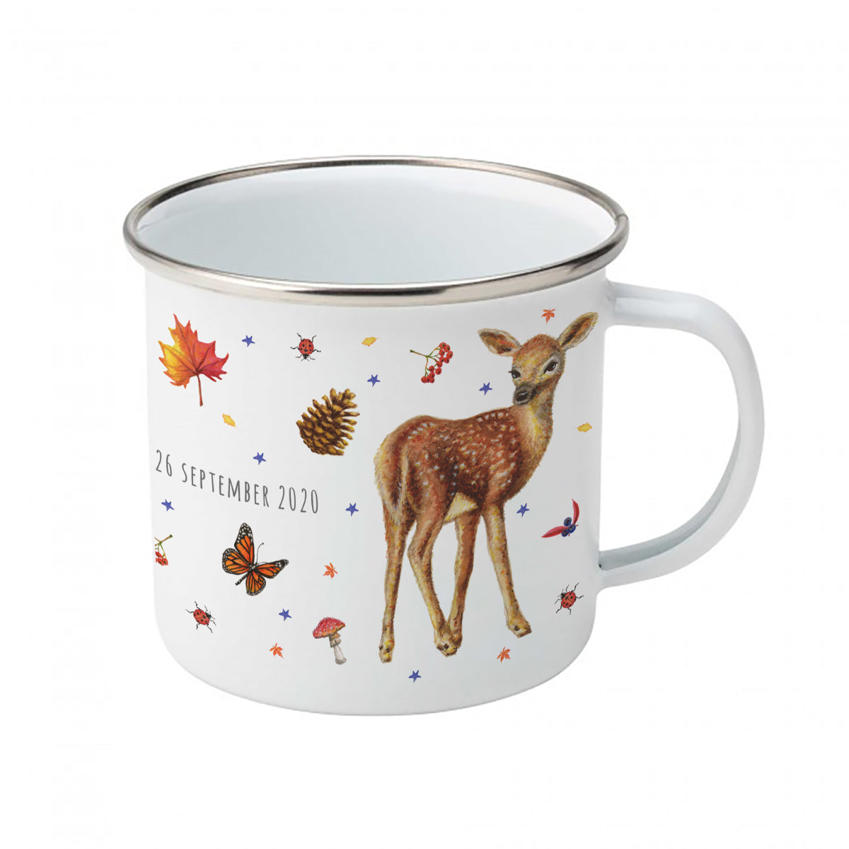 Emaille-Tasse Eule Kaninchen Hirsch mit Namen