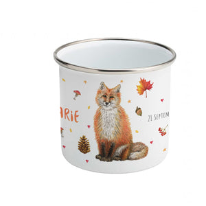 Enamel mug fox rabbit and owl custom with name