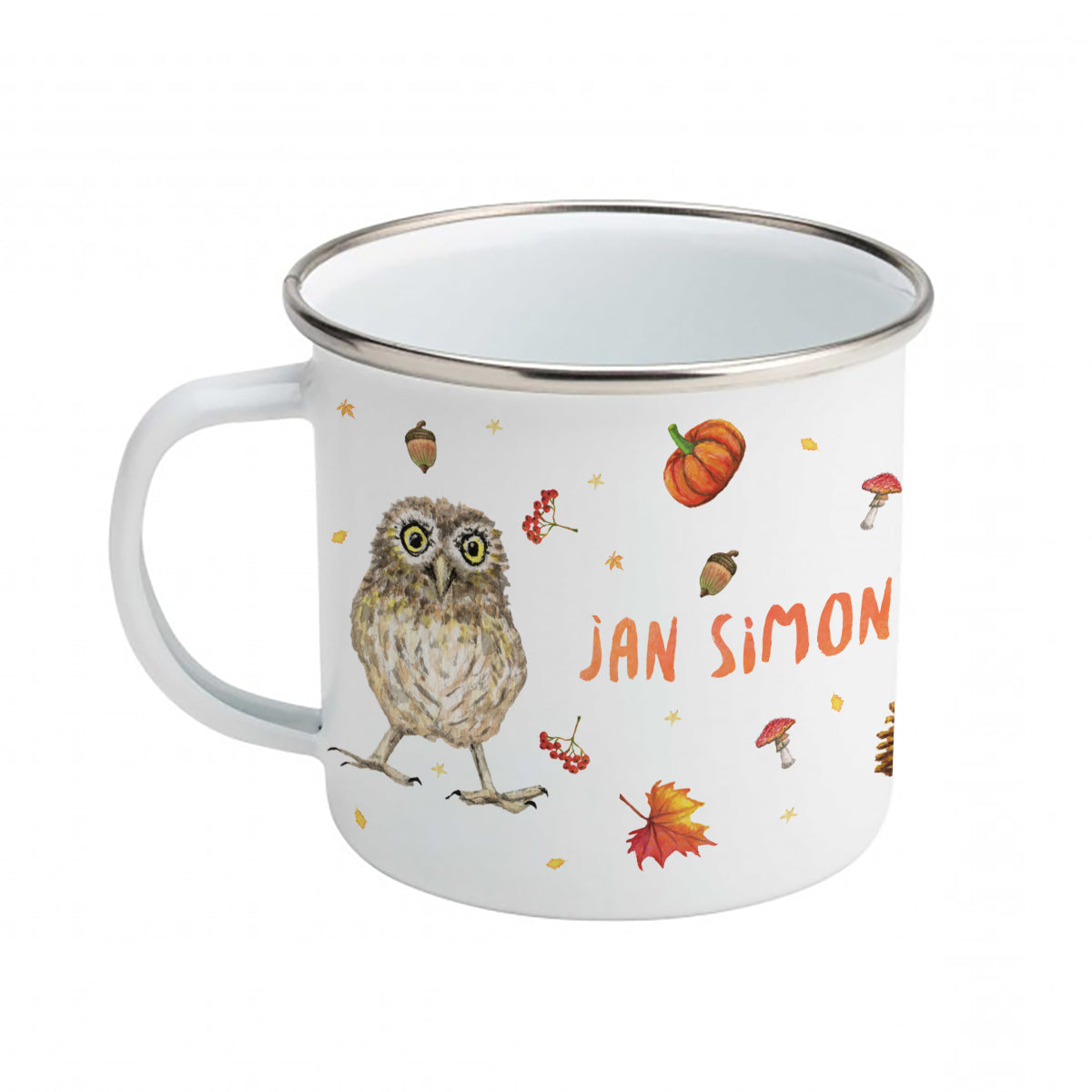 Emaille-Tasse Fuchs Kaninchen Eule mit Namen