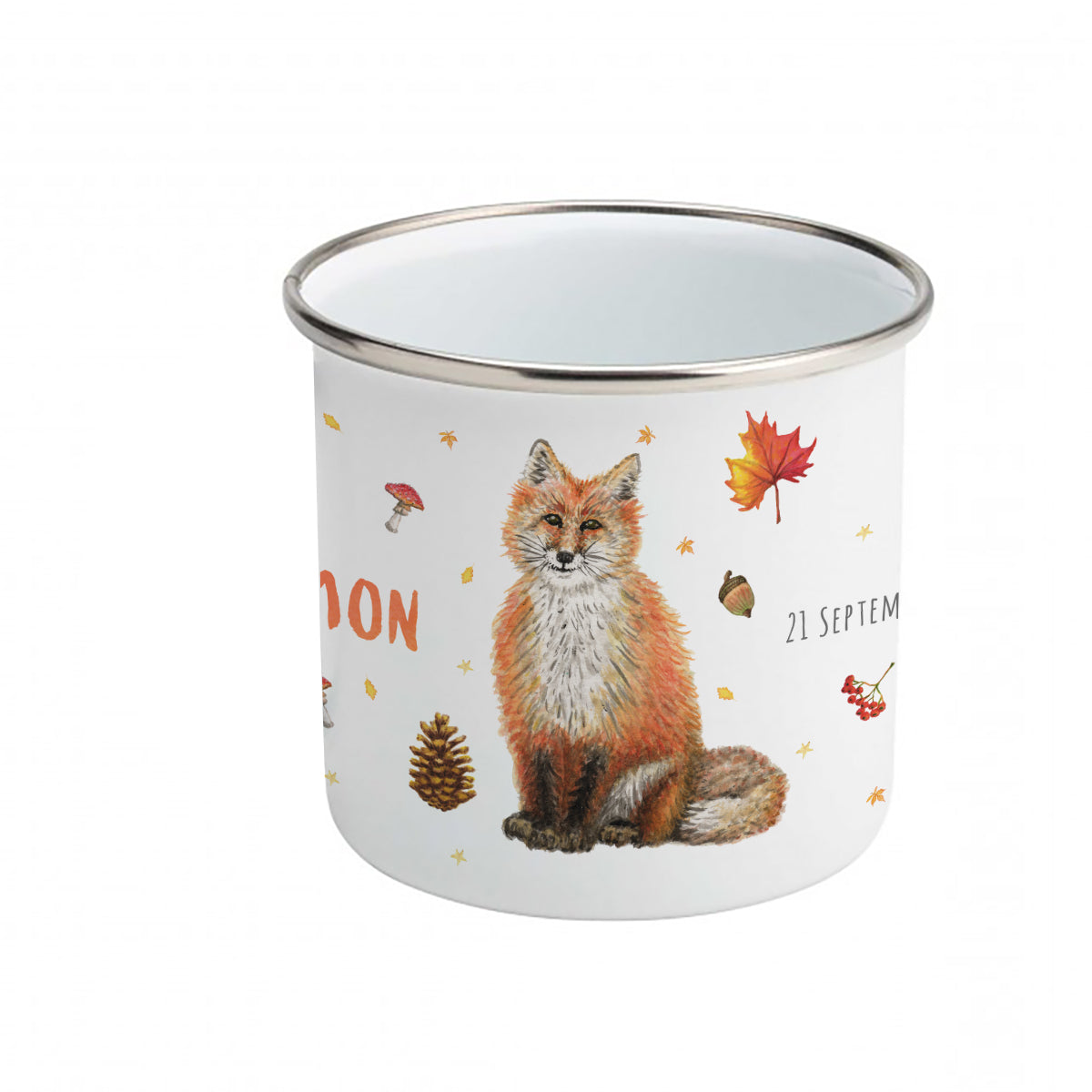 Emaille-Tasse Fuchs Kaninchen Eule mit Namen