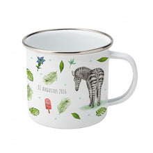 Lade das Bild in den Galerie-Viewer, Emaille-Tasse Elefant Zebra Löwe mit Namen
