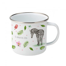 Load image into Gallery viewer, Enamel mug leopard elephant zebra and baby lion custom with name
