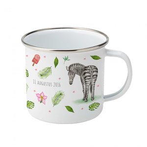Emaille-Tasse Elefant Zebra Löwe mit Namen