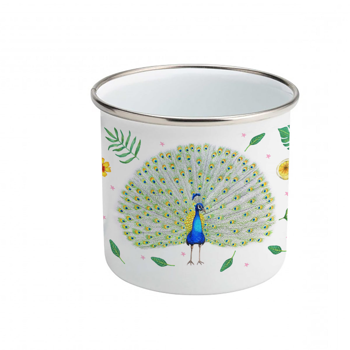 Emaillebecher Pfau mit Namen
