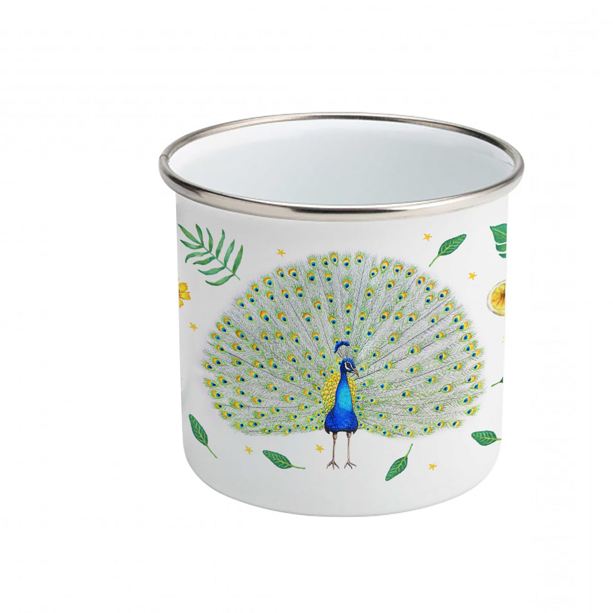 Emaillebecher Pfau mit Namen