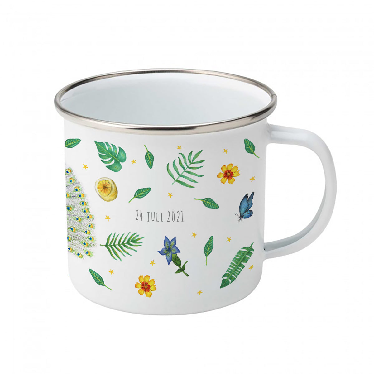 Emaillebecher Pfau mit Namen
