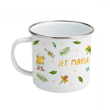 Load image into Gallery viewer, Enamel mug leopard blue tit and chicks custom with name
