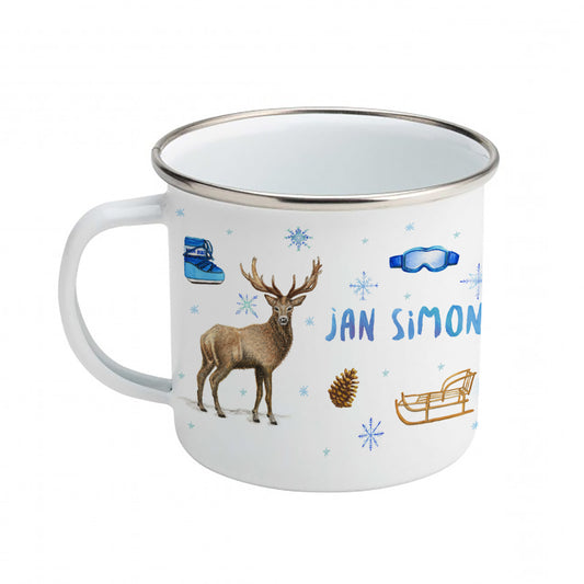 Enamel mug penguin deer custom with name