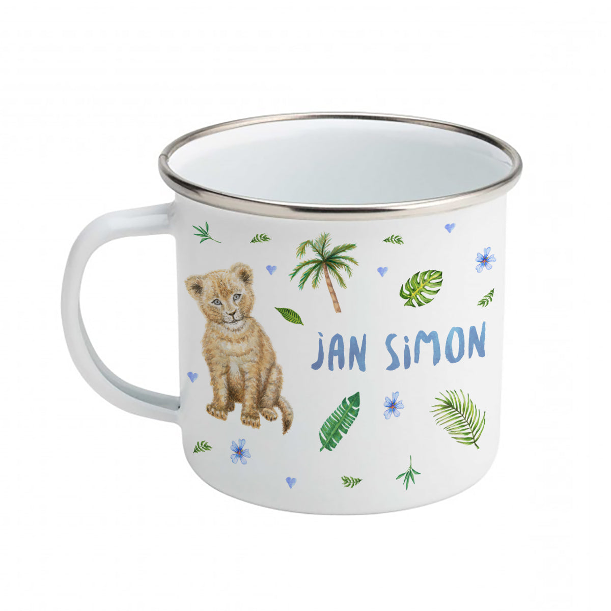 Enamel cup tiger lion leopard with name