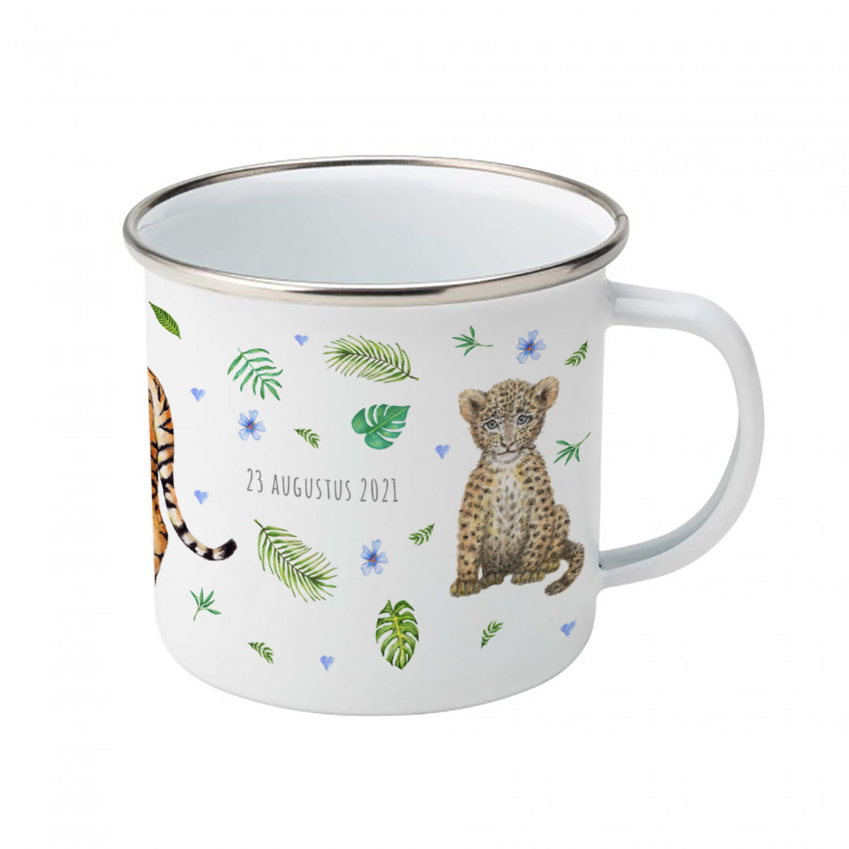 Enamel cup tiger lion leopard with name