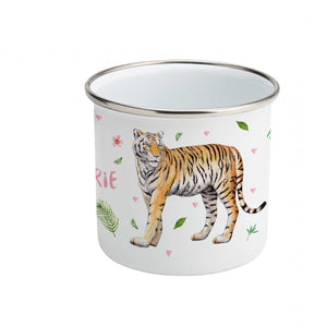 Enamel cup tiger lion leopard with name