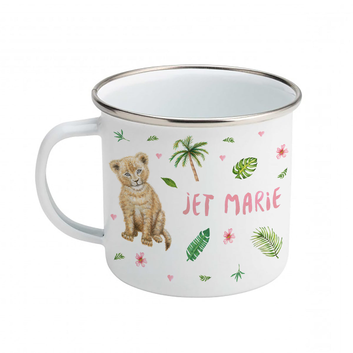 Enamel cup tiger lion leopard with name