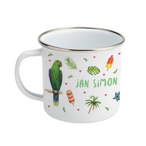 Enamel mug toucan parrots flamingo custom with name