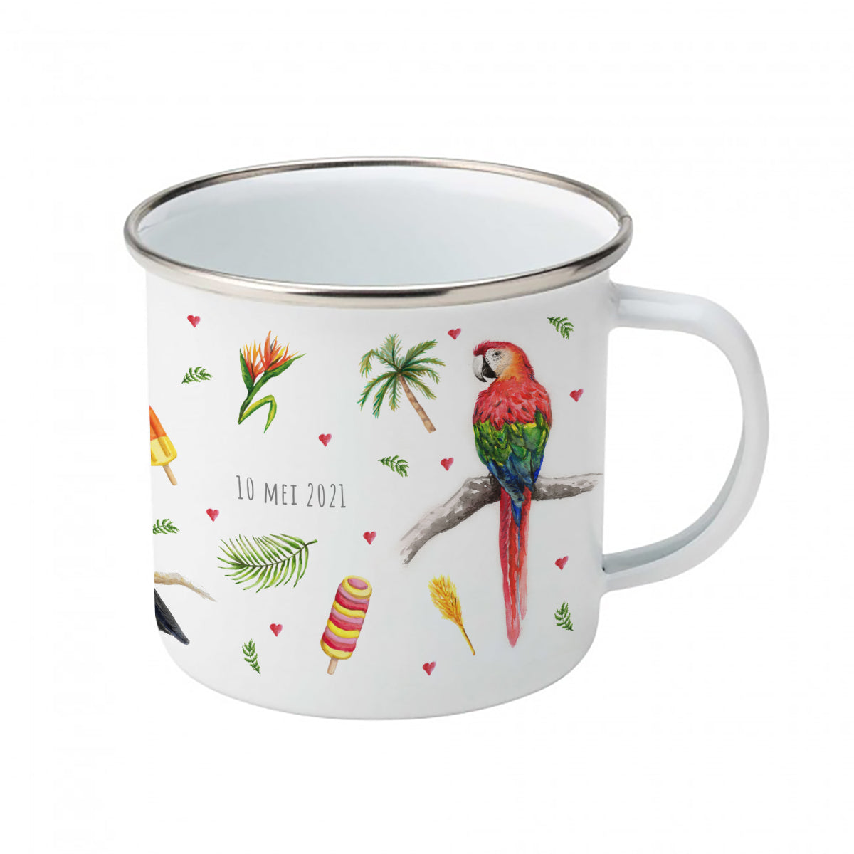 Enamel mug toucan parrots flamingo custom with name