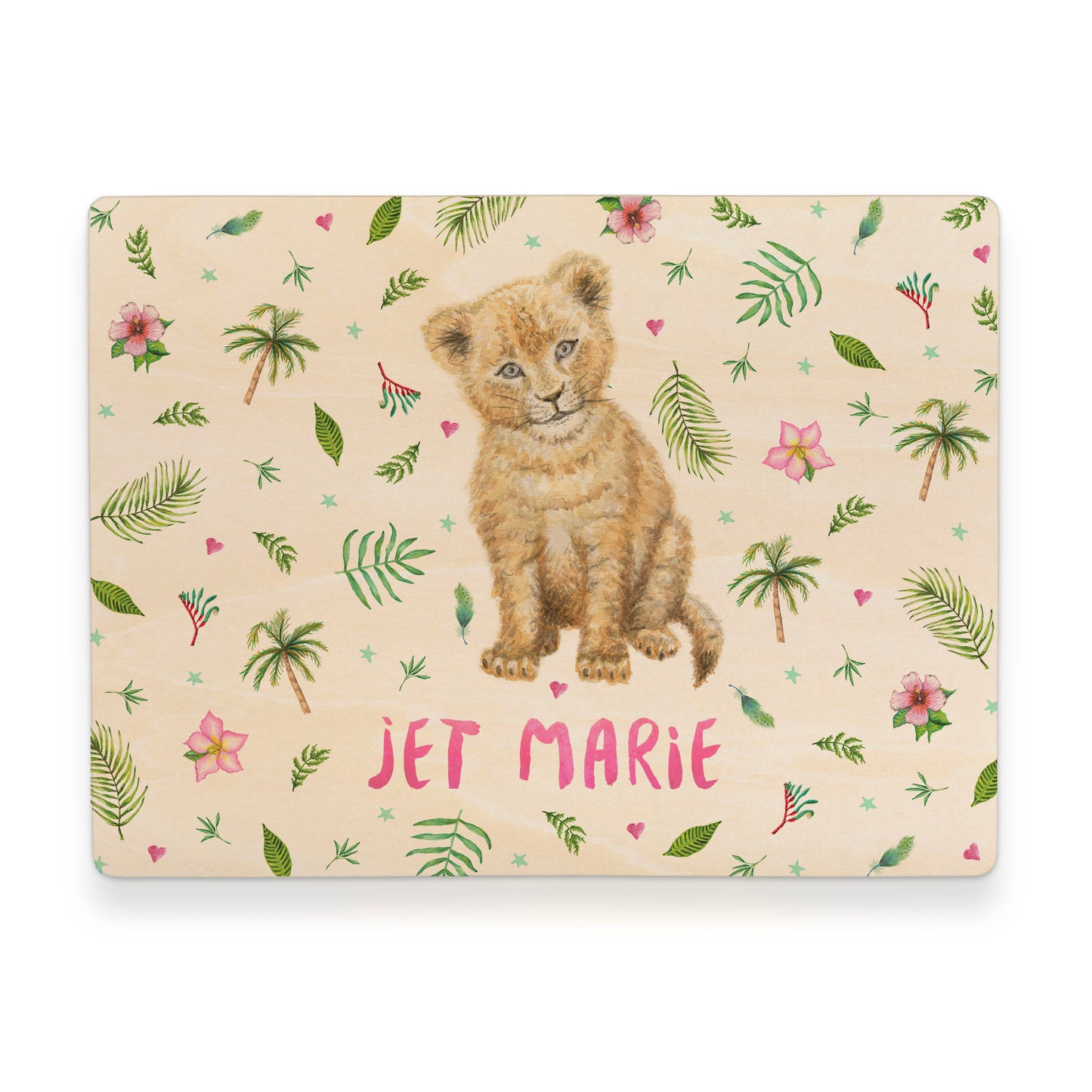 Memorybox met naam kraamcadeau speelgoedkist herinneringskist houten kist opberger kinderkamer kinderkamerinspiratie mies to go handgeschilderd dieren in aquarel baby leeuw leeuwtje welpje meisje
