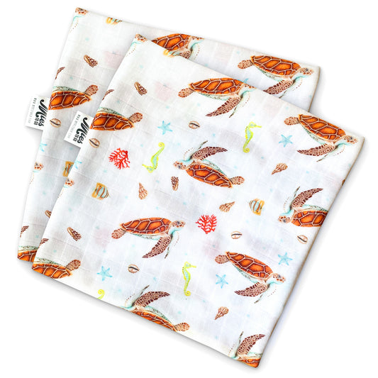2 medium baby muslin swaddle blankets sea turtle - 60 cm 
