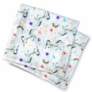 Baby Spucktücher Musselin Einhorn-Regenbogen-Print Medium - 2 Stück - 60x60cm groß