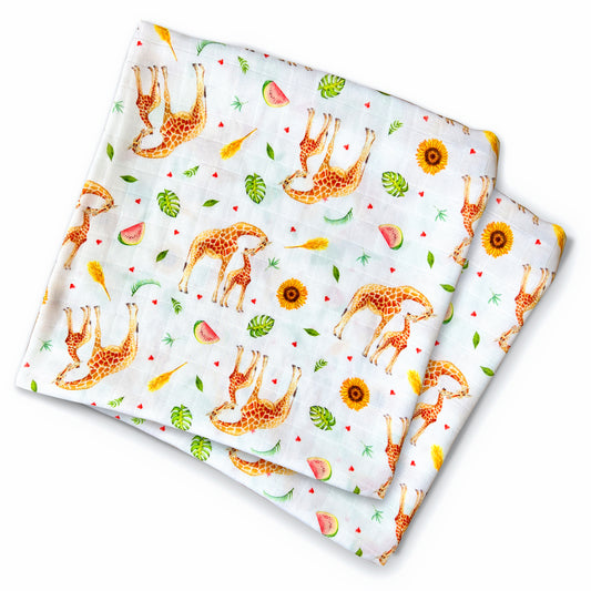 2 medium baby muslin swaddle blankets giraffe - 60 cm