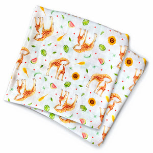 2 medium baby muslin swaddle blankets giraffe - 60 cm