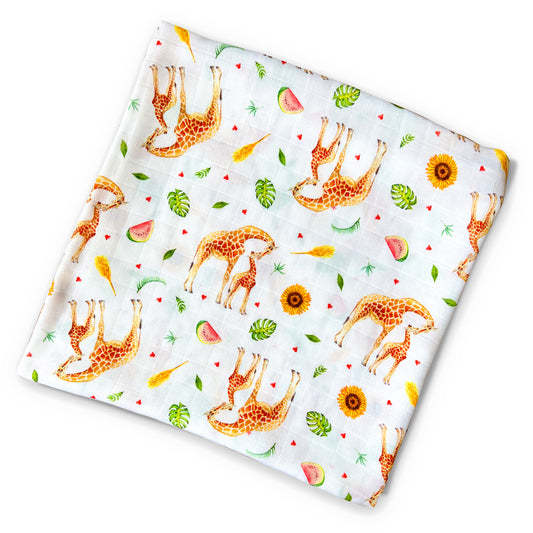 XL hydrofiele doek giraffe 120 cm – extra zacht biologisch textiel – must-have voor baby's