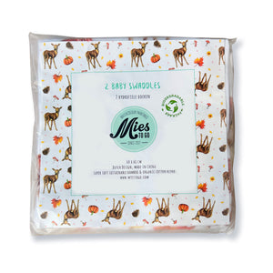 2 medium baby muslin swaddle blankets little deer  - 60 cm